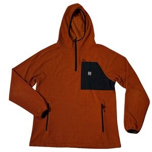 Freedom Industries mens M Medium orange waffle knit 1-4 zip pullover hoodie EUC